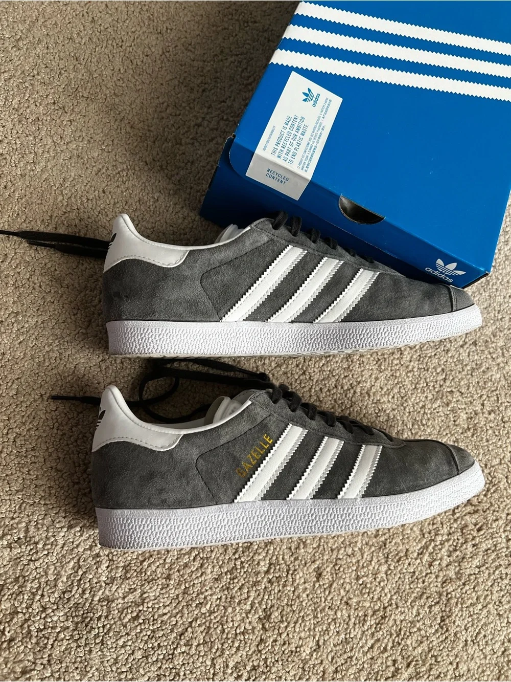 adidas Gazelle Men’s Gray Suede Sneakers with White Stripes